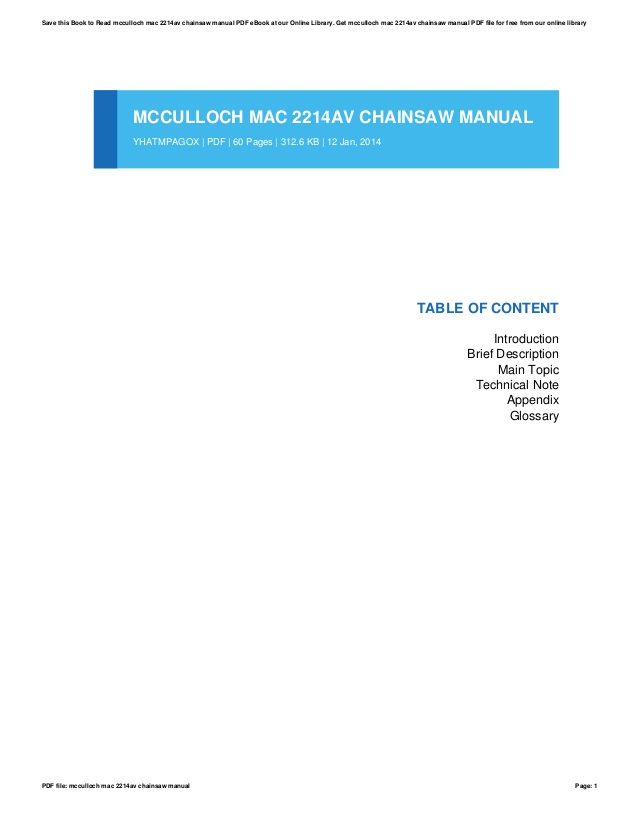 Mcculloch Mac 120 Chainsaw Manual